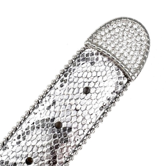Chico’s Belt “Celestial” Python Snake Pattern Rhinestones Silver Studded Medium main image 8